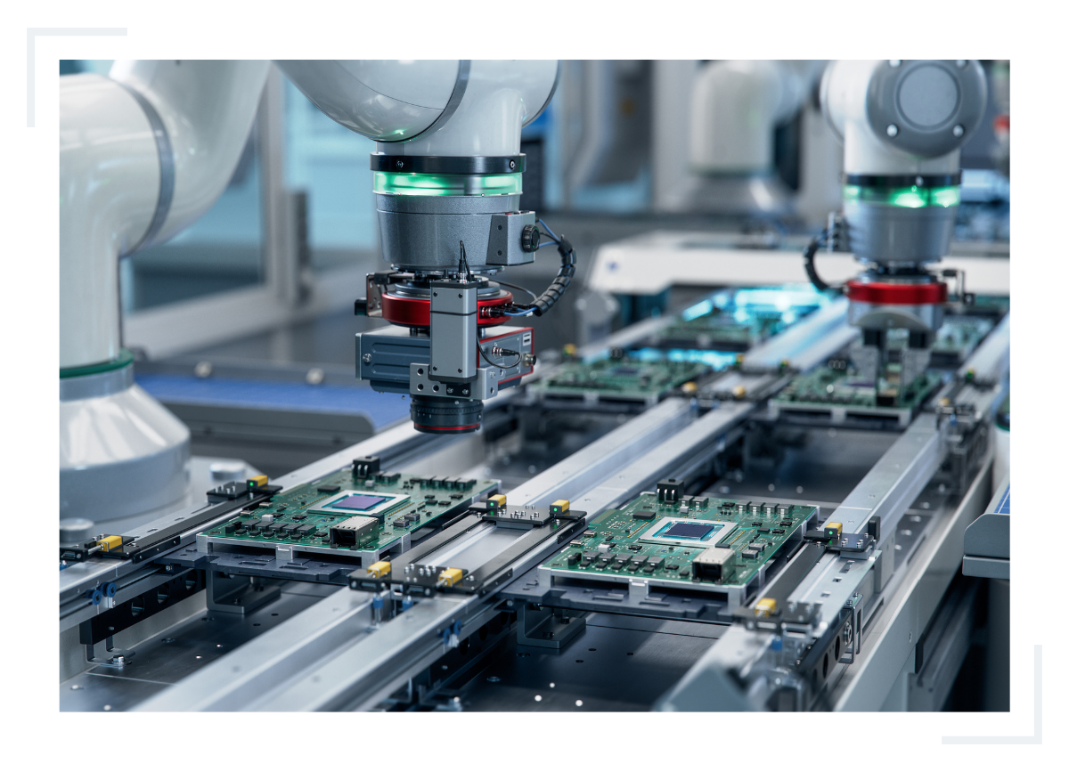 An industrial machine performs large scale electronics manufacturing.